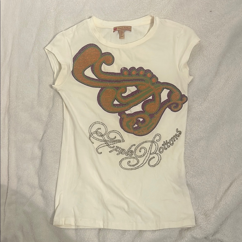 Apple Bottoms Graphic Cream T-Shirt with Paisley Design